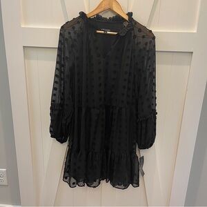 Sam and Jess Women’s Split Neck Ballon Sleeves Dress Black Large NEW